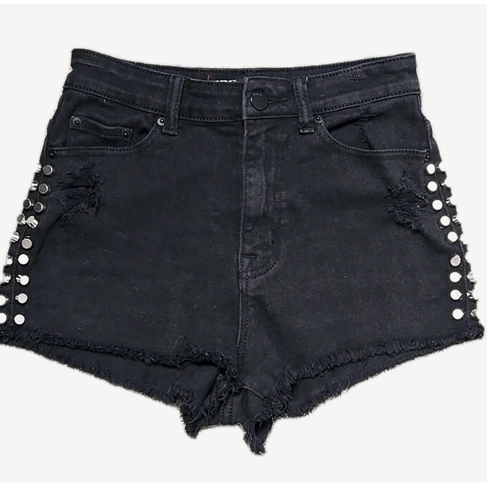 BDG. High-rise‎ Cheeky Black Denim Cut Off Heavy Studded Shorts Size 26